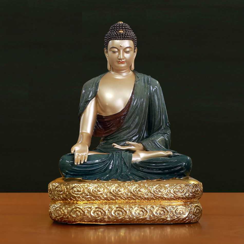 Tượng Thích Ca Thành Đạo Bằng Đồng Men Độ Cao, Đế Dát Vàng, Cao 48cm