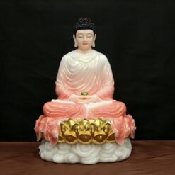 Tượng Phật Thích Ca Áo Hồng Tĩnh Tâm Ngồi Đài Sen Bằng Bột Đá, Cao 48cm