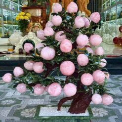 Cây Đào Thạch Anh Hồng 18 Quả – Vật Phẩm Phong Thủy Hút Tài Lộc, Bình An