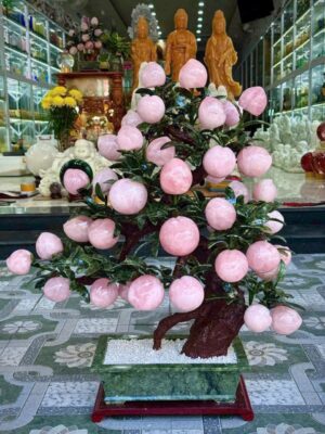 Cây Đào Thạch Anh Hồng 18 Quả – Vật Phẩm Phong Thủy Hút Tài Lộc, Bình An