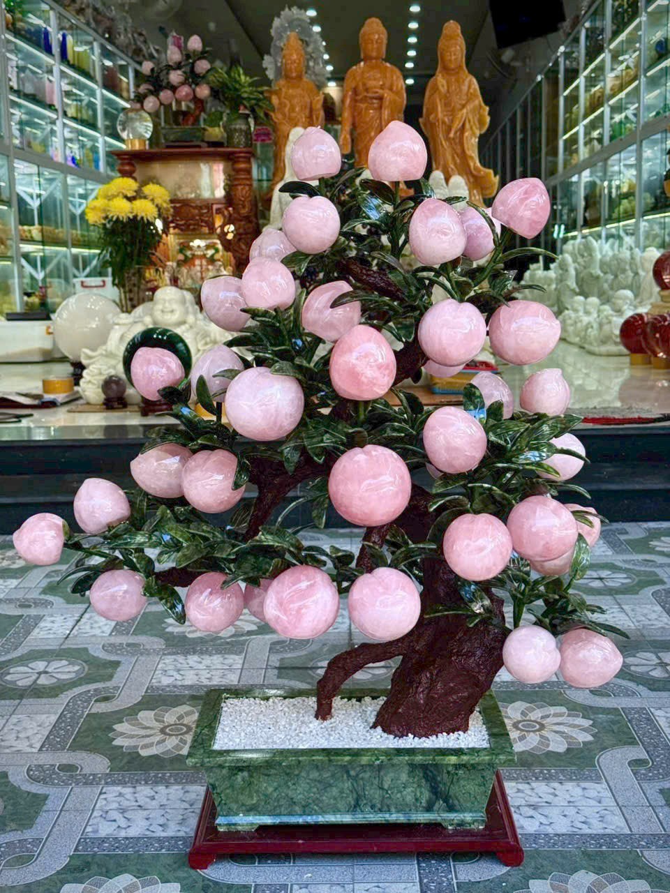 Cây Đào Thạch Anh Hồng 18 Quả – Vật Phẩm Phong Thủy Hút Tài Lộc, Bình An